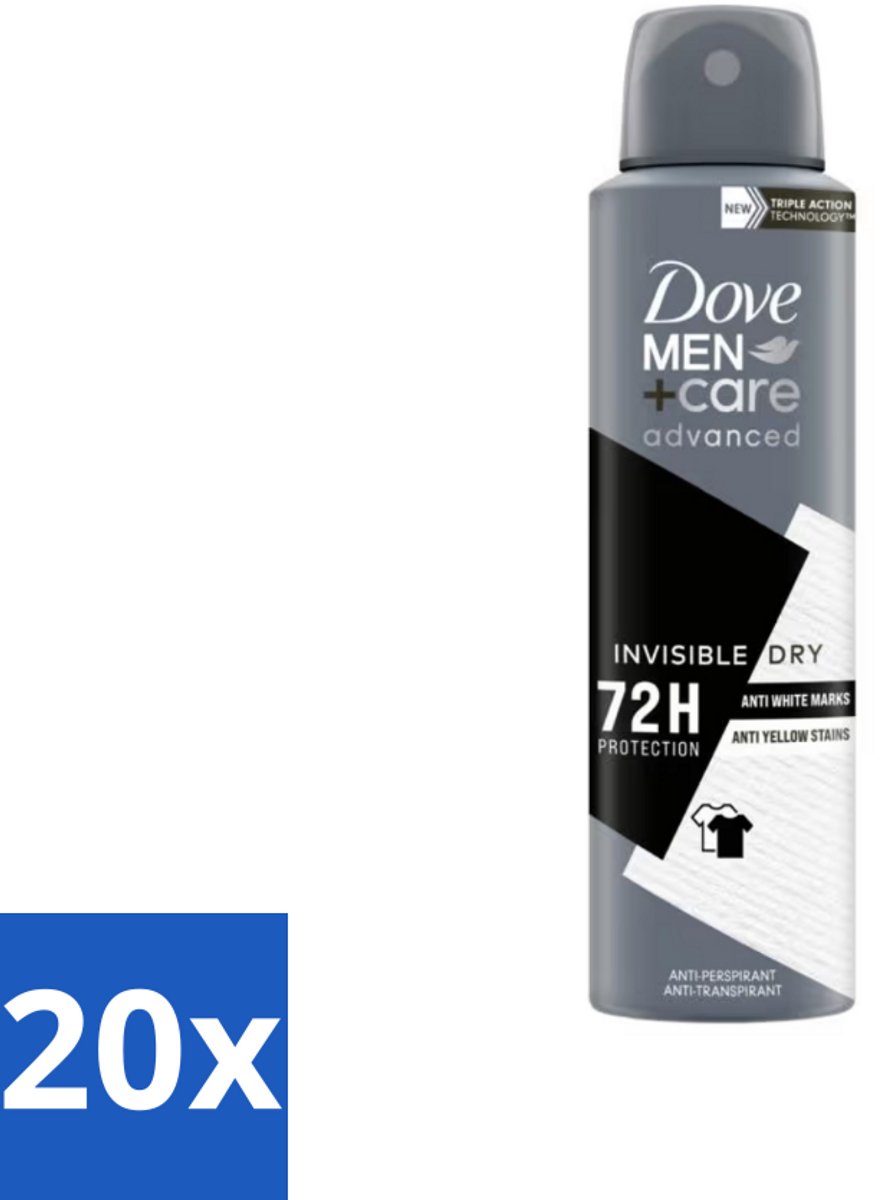 Dove Men+Care Deodorant Spray - Invisible Dry - 150 ml - Bulkverpakking - 20 stuks