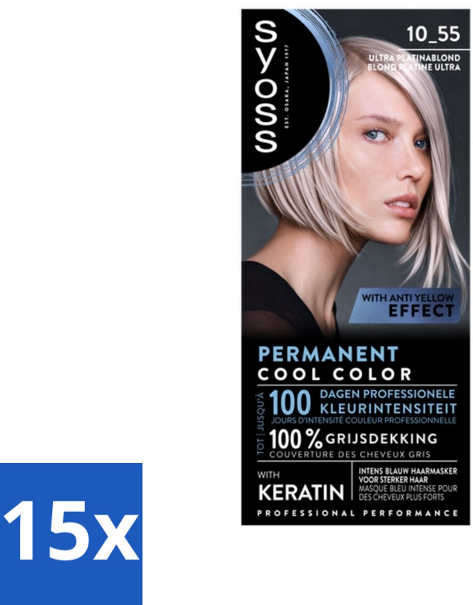 15 x SYOSS - Permanent Coloration 10-55 - Haarverf - Permanente Haarkleuring - Ultra Platina Blond - Grijsdekking - Haarverf - Permanente Haarkleuring - Grijsdekking - Ultra Platina Blond - Keratine