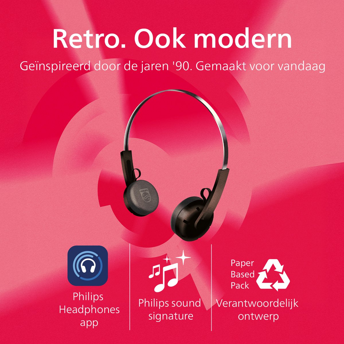 PHILIPS CENTURY RANGE The Ringo TAH2000 Draadloze on-ear koptelefoon - multipoint aansluiting - Retro Look - Light Weight - Zwart — afbeelding 6