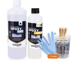 Mr.Boat Epoxy Giethars Ultra Clear 75 - 715 Gram - Transparante Resin / Hars - Bevat UV blocker - 3 Mengbekers- Handschoenen - 3 Tongspatels