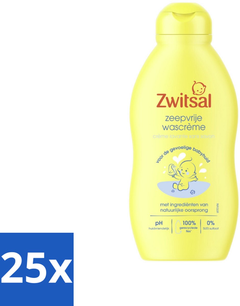 Image of 25 x Zwitsal - Zeepvrije Wascrème - Milde Reiniging - Gevoelige Babyhuid - 200 ml - Babyproducten - Zwitsal - Anti-prik - Gevoelige Babyhuid