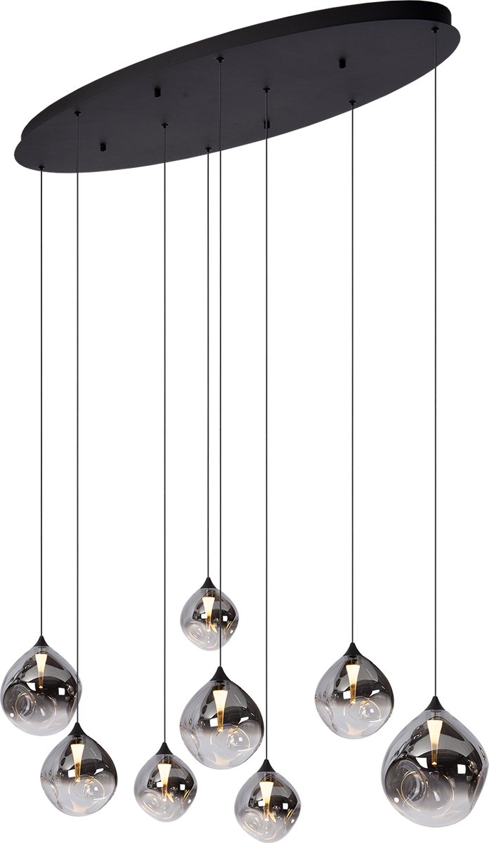 Atmooz Hanglamp Rosado 8 - Ovale plafondlamp 120x45xH170 cm - Zwart met gerookt glas - LED dimbaar - Modern design