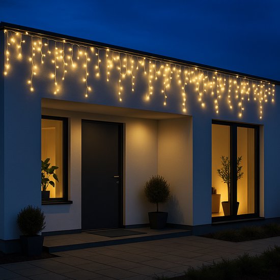 Kerstverlichting Buiten & Binnen – 360 LED Icicle Lampjes – Warm Wit – 7,1 Meter – Sneeuwvlok Gordijnverlichting – Waterdicht