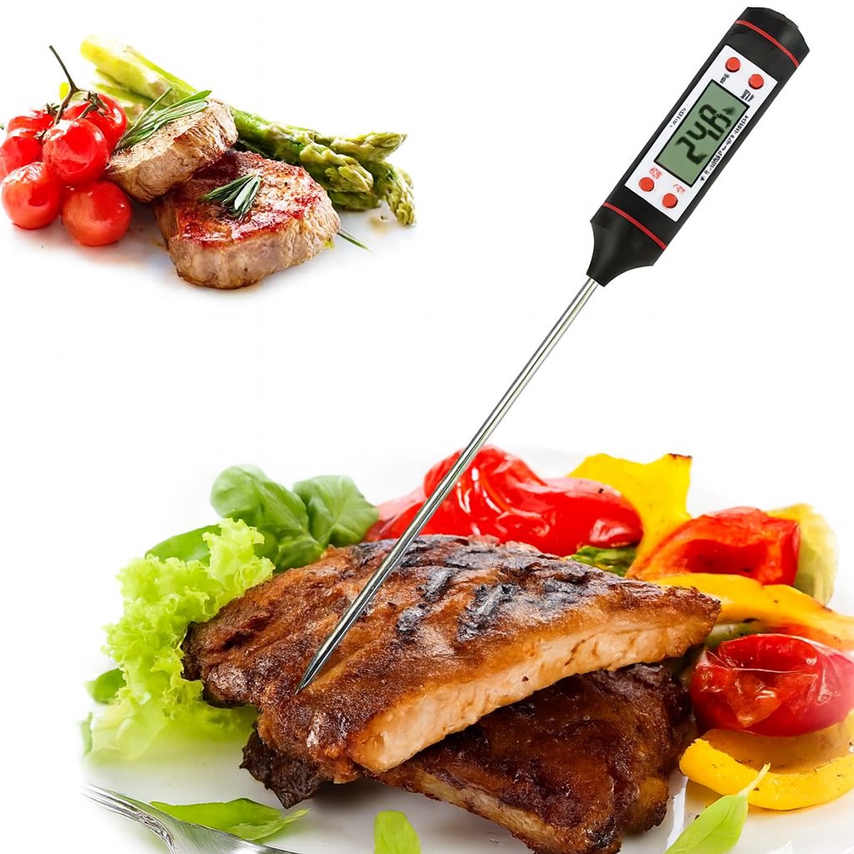 Digitale Voedselthermometer I Keukenthermometer I Kook Thermometer I Vlees Thermometer I Kernthermometer I BBQ thermometer I Vloeistofthermometer I Thermometer Koken I Zwart