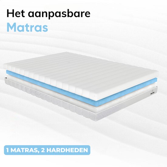Matelas Maan ® - Matelas réglable 120x200 - couchage sur 2 kanten - 22 hauteurs - Matras hybride mousse froide - Couvre matelas Luxe avec fermeture éclair - 30 jours de sommeil d'essai - Matras 120x200