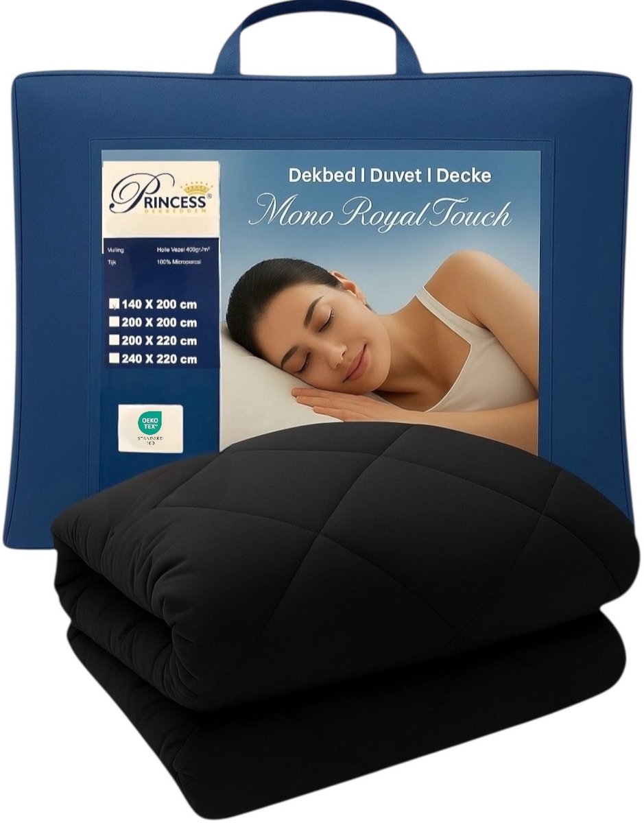 PrincessDekbed - EazyDekbed - Uni Kleur - Zwart- Hoesloos Dekbed 240x220 cm - Bedrukt & Gekleurd Dekbed - Tweepersoons Lits Jumeaux Dekbed -Dekbed met Cassette Box Constructie