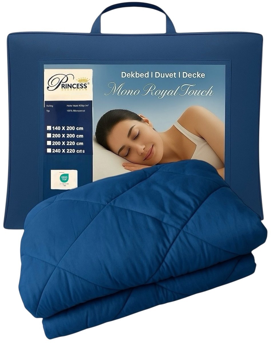 PrincessDekbed - EazyDekbed - Uni Kleur - Blauw - Hoesloos Dekbed 200x220 cm - Bedrukt & Gekleurd Dekbed - Tweepersoons Extra Lang -Dekbed met Cassette Box Constructie