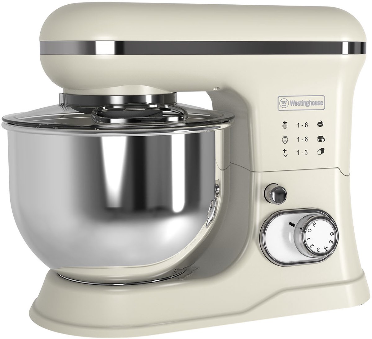 Westinghouse Retro Standmixer - 1200W - Keukenmachine 5L Mengkom - Keukenrobot - Keukenmixer - Foodprocessor - Beige