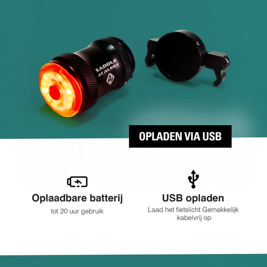 Lezyne Saddle AI Achterlicht - Fietsverlichting Achterlamp - AI Waarschuwing Remlichtfunctie - USB-C Oplaadbare Fietslamp - Veiligheidslampje - Fietsverlichting - 5 standen - Zwart — afbeelding 5