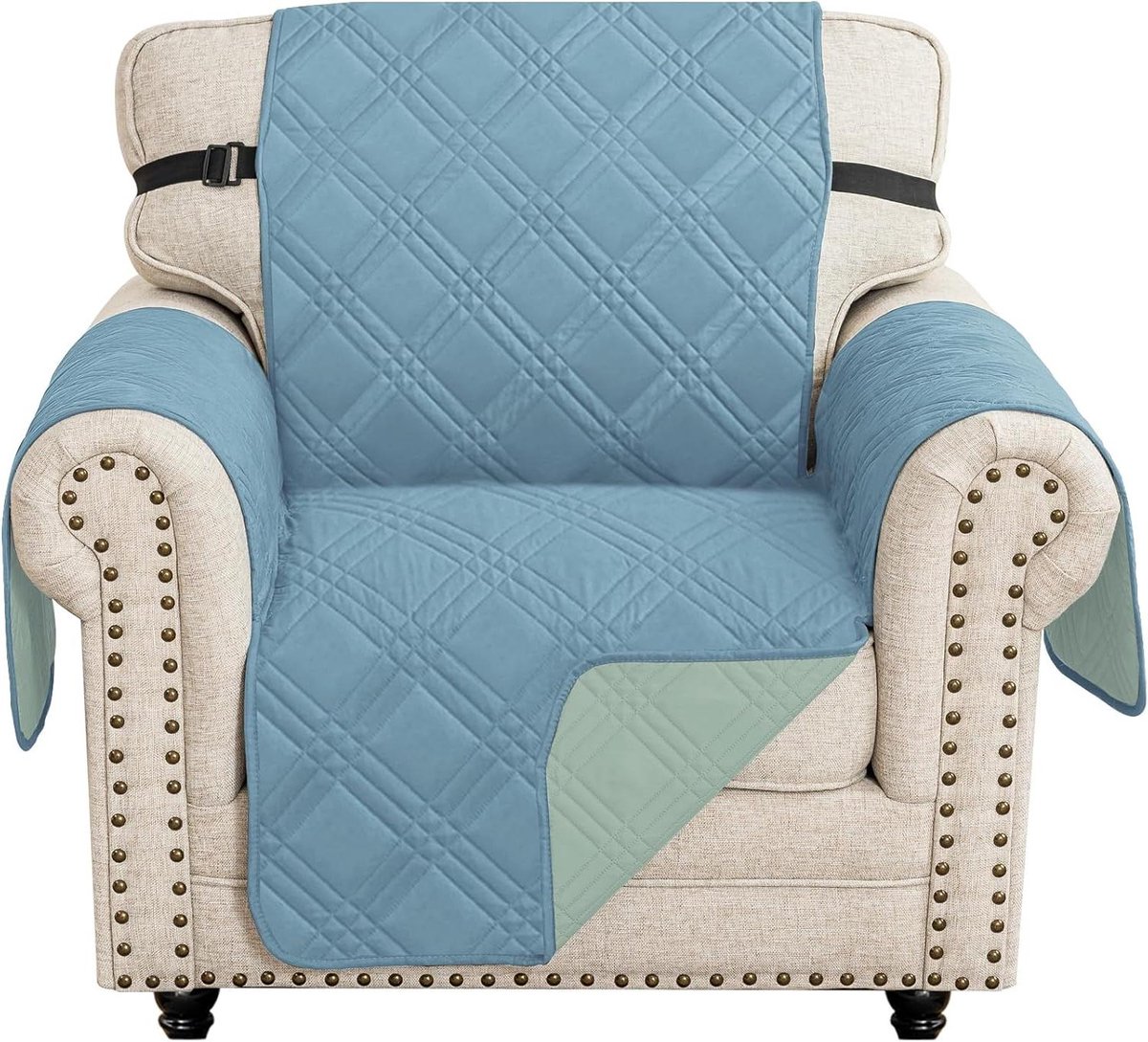 Allecto plus - Omkeerbare Bankhoes 1 Zit, Universele Sofa Cover, Krasbestendig en Antislip, Jacquard Bankbeschermer, Lichtblauw + Lichtgroen
