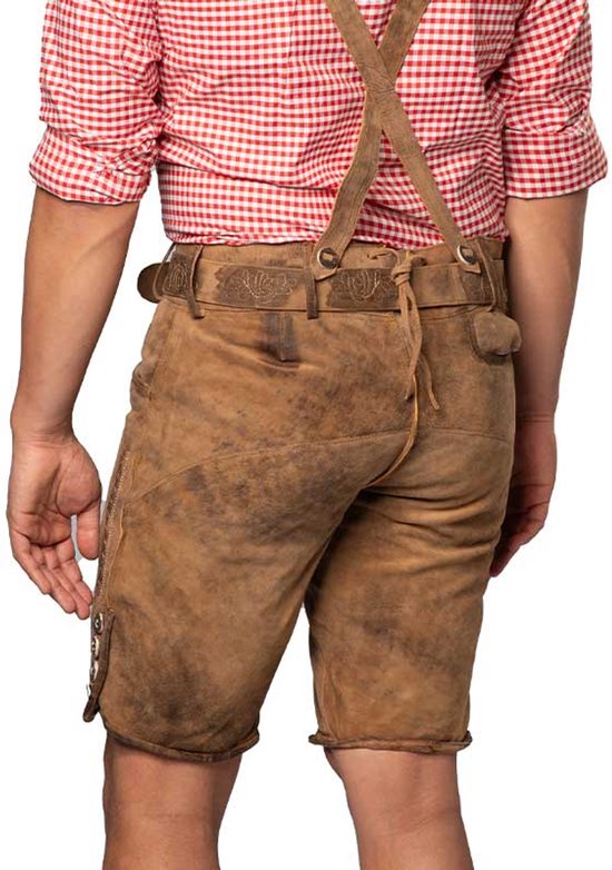 Tannhauser Lederhose Lech Short avec Riem et Bretelles 100 % cuir de chèvre de Premium Oktoberfest pour homme - Cuir de chèvre - Taille XS/ 46
