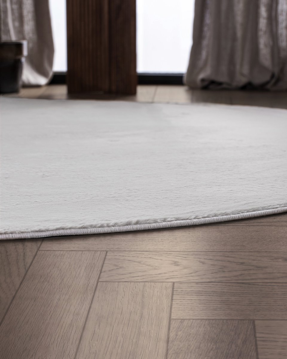 Carpetique Rond Vloerkleed - Ø200 cm – Wit - Antislip – Japandi & Scandinavisch Woonkamer Tapijt