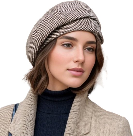 Foto: Eenvoudige vrouwen baret wollen hoed voor elegante dames vintage geruite achthoekige pet voor herfst en winter modieuze damesaccessoires