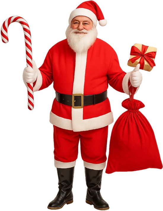 Costume Complet Père Noël Moto - Déguisement Lumineux Avec Chapeau, Barbe, Gants Et Bottes