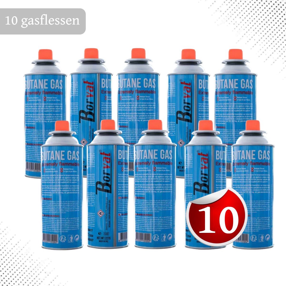 Borvat® - Gasfles butaan gasbus met inhoud van 227gram - 10 stuks in de verpakking