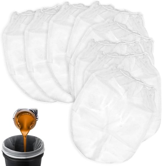 10 sacs filtrants à peinture - Sac filtrant à mailles fines de 2 gallons - Filtre à peinture Pistolets - Filtre à seau - Filtre à liquide à mailles fines - Convient pour le Jardinage, la culture hydroponique et la Décoration - 38 x 42 cm - Wit