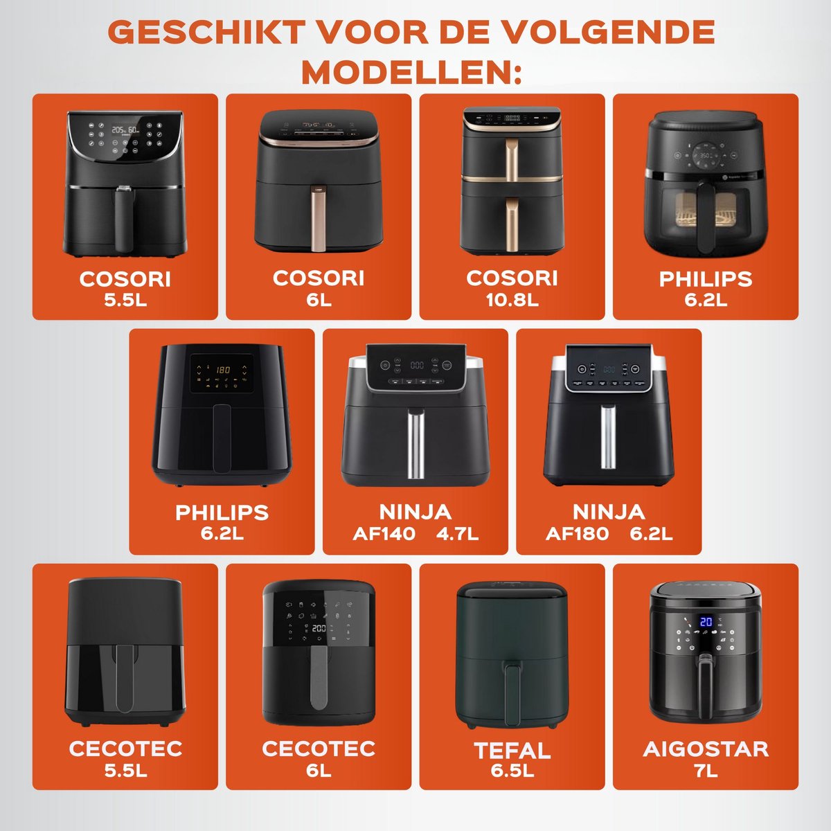 Airfryer Accessoires Set XXL voor Philips, Princess, Ninja – Siliconen Bakje, Bakvormen, Grillrek, E-Book - Afbeelding 2