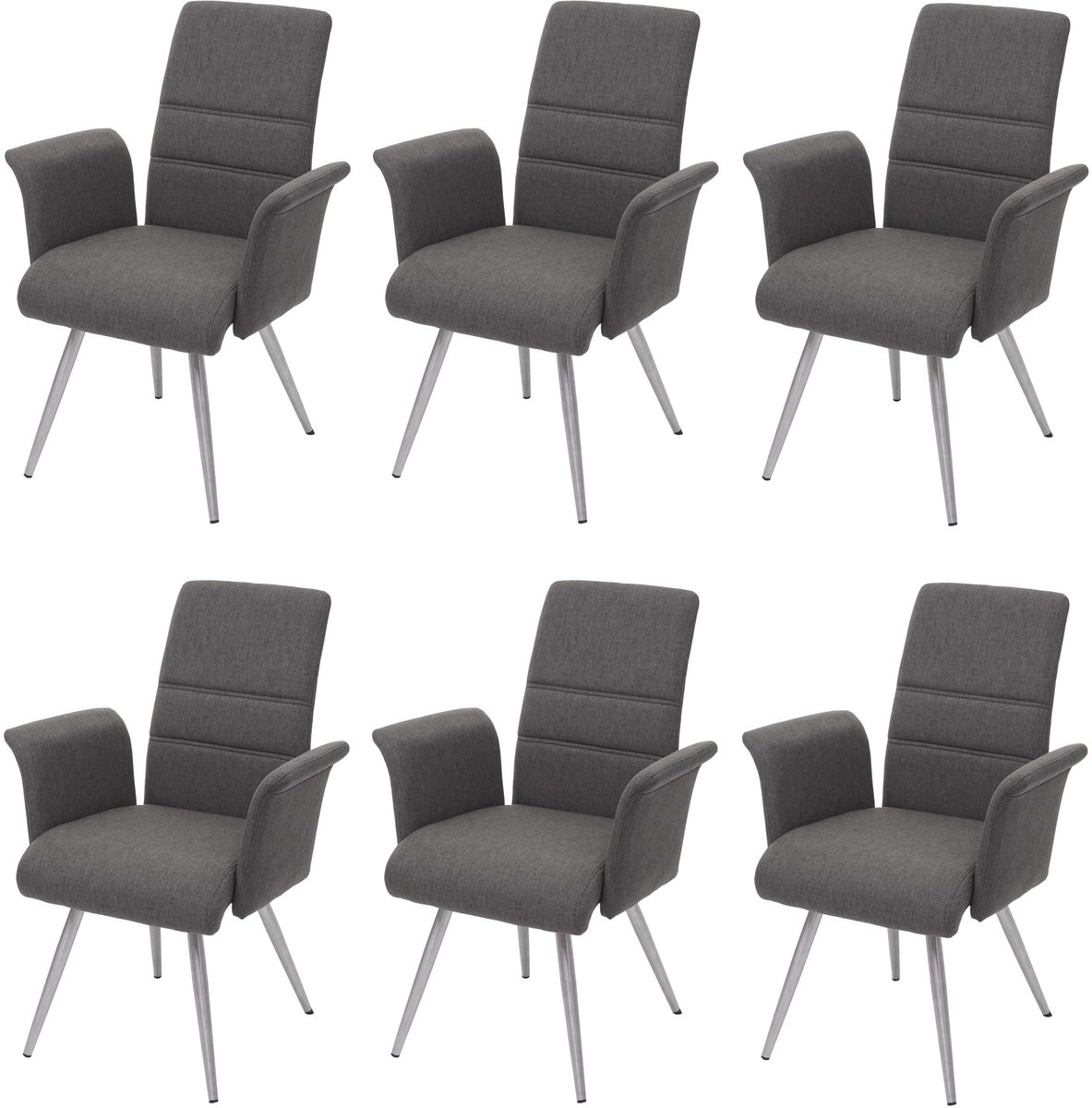 MCW Set van 6 eetkamerstoelen MCW-G55, keukenstoel Stoel met armleuningen, stof/textiel geborsteld roestvrij staal ~ grijsbruin