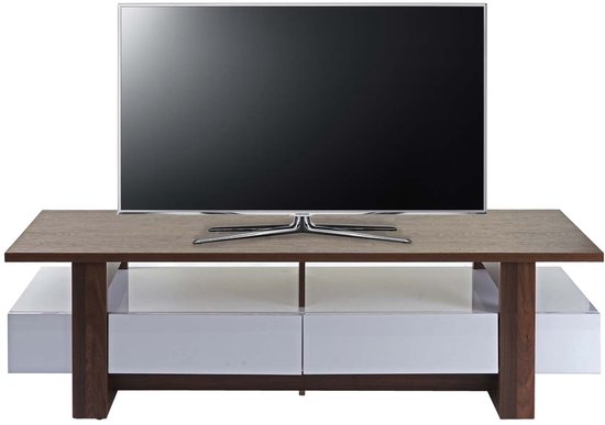 Meuble TV MCW-B51, meuble bas de table TV, structure 3D aspect noyer brillant 46x150x45cm
