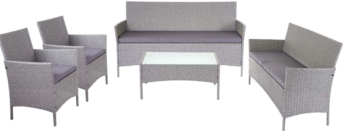 3-2-1-1 Polyrotan tuinset Halden, loungeset zitgroep bank ~ grijs, kussens antraciet