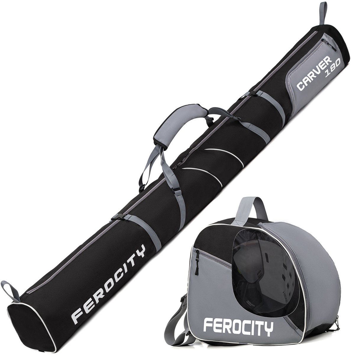 FEROCITY - Ski- en skischoenhoes - voor één paar ski's - Bescherming voor winteruitrusting - Grijs / Zwart