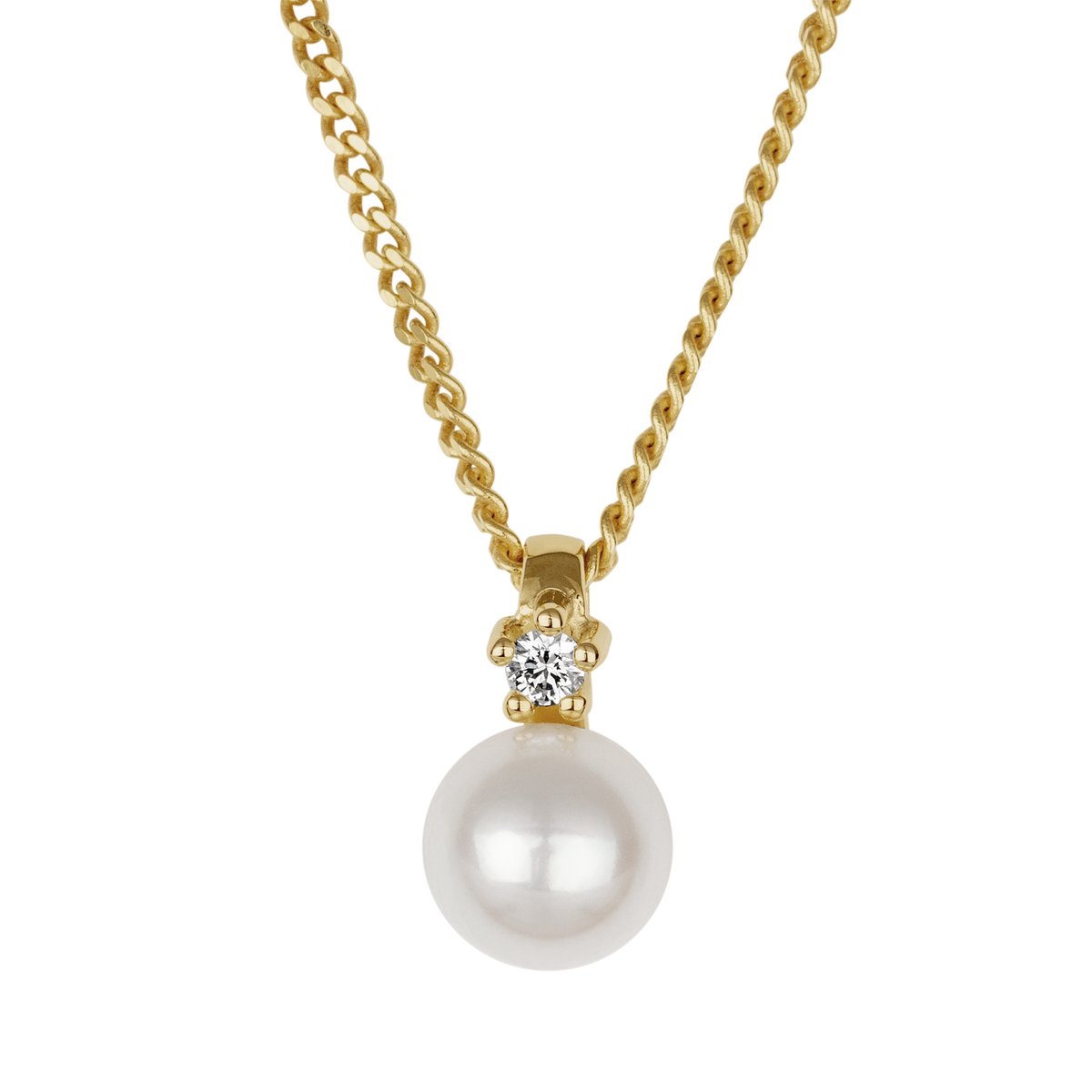 Orolino Halskette Gold 585 mit weißer Perle 5,5-6mm und Brillant 0,03ct.