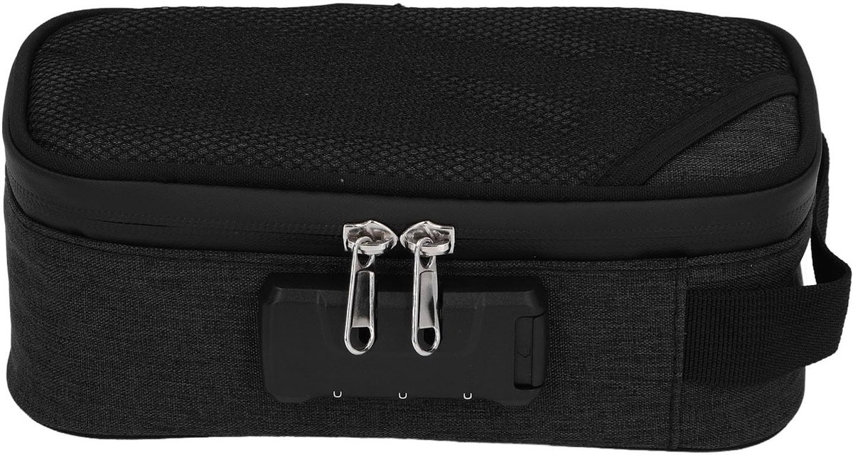 Geurbestendige Tas met Slot, Draagbare Actieve Kool Geurbestendige Koffercontainer, Reizen, Zakenreizen, Kamperen, Polyester (BLACK)