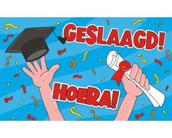 Q2P - Geslaagd Gevelvlag - 150x90cm XXL - Geslaagd Versiering - Feest Artikelen - Vlaggenlijn - Spandoek