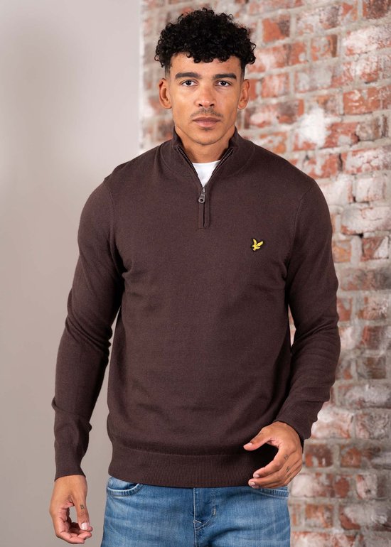 Pull demi Zip Lyle & Scott en laine mérinos expresso - Taille XL - Homme - Pull Skipper