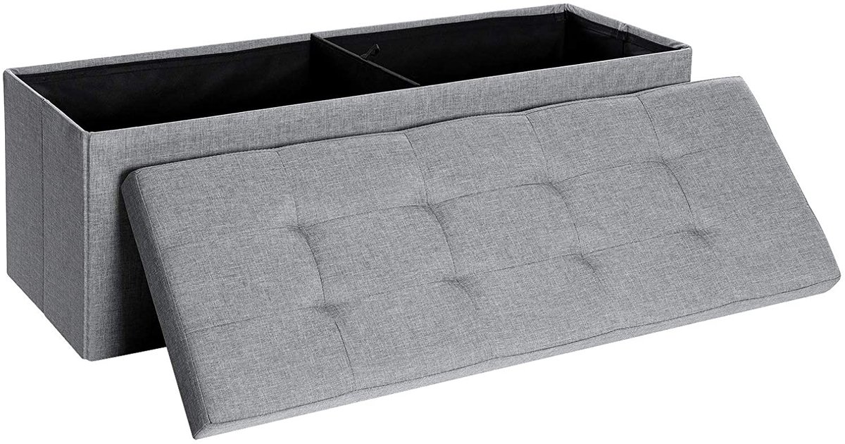 Hoppa! Zitbank - zitkist - zitpoef - voetenbank - hocker met opbergruimte en deksel - lichtgrijs - MDF - 110 × 38 × 38 cm