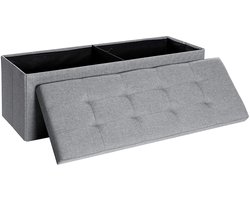 Hoppa! Zitbank - zitkist - zitpoef - voetenbank - hocker met opbergruimte en deksel - lichtgrijs - MDF - 110 × 38 × 38 cm