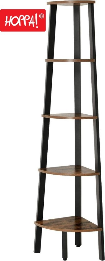 Hoppa! Meuble d'angle 5 niveaux - Marron/ Zwart - Métal - 34 x 34 x 159 cm