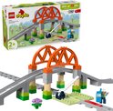LEGO Duplo treinbrug en rails uitbreidingsset 10426 met oranje bruggen, grijze rails en station.