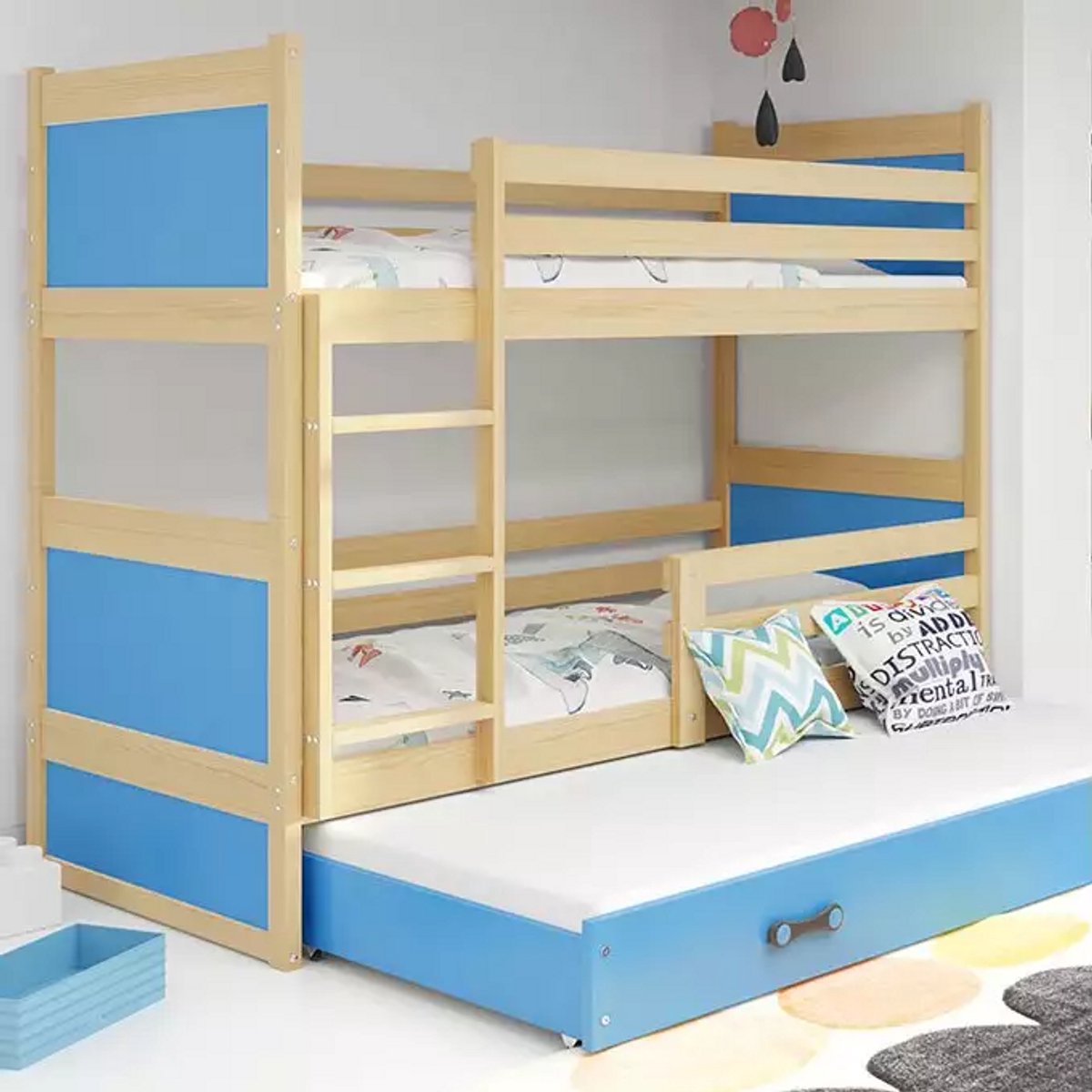 BMS - Youth Bed - 90x200 - Pine/Blue - Met Lade