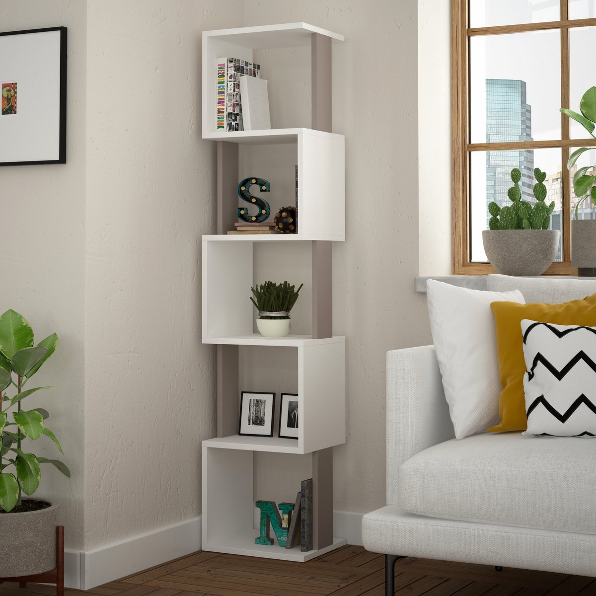 Skye Decor Stijlvolle Witte Boekenkast - Hoge Boekenkast - Smalle boekenkast