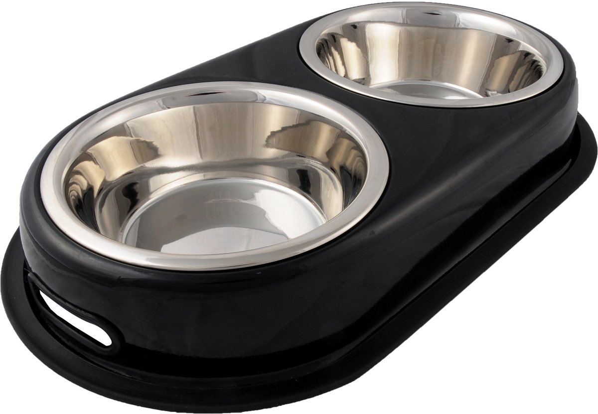 Zwarte Antislip Dubbele Voerbak - 450 ml