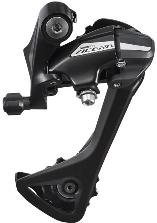 Shimano Acera achterderailleur in mat zwart, met "Shimano Acera" logo.