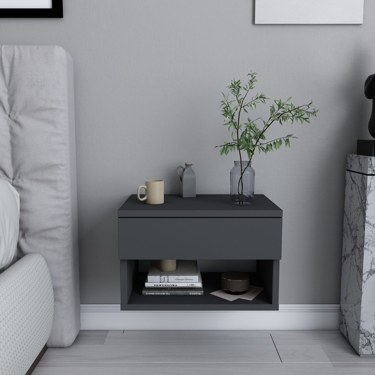Skye Decor , Nachtkastje, Jamot - Anthracite, Gemelamineerde spaanplaat, Antraciet, 44,6 x 29 x 31,9 cm