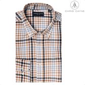 Chris Cayne overhemd met button-down kraag in een ruitpatroon van bruin, beige, blauw en zwart. Gemaakt van katoen.