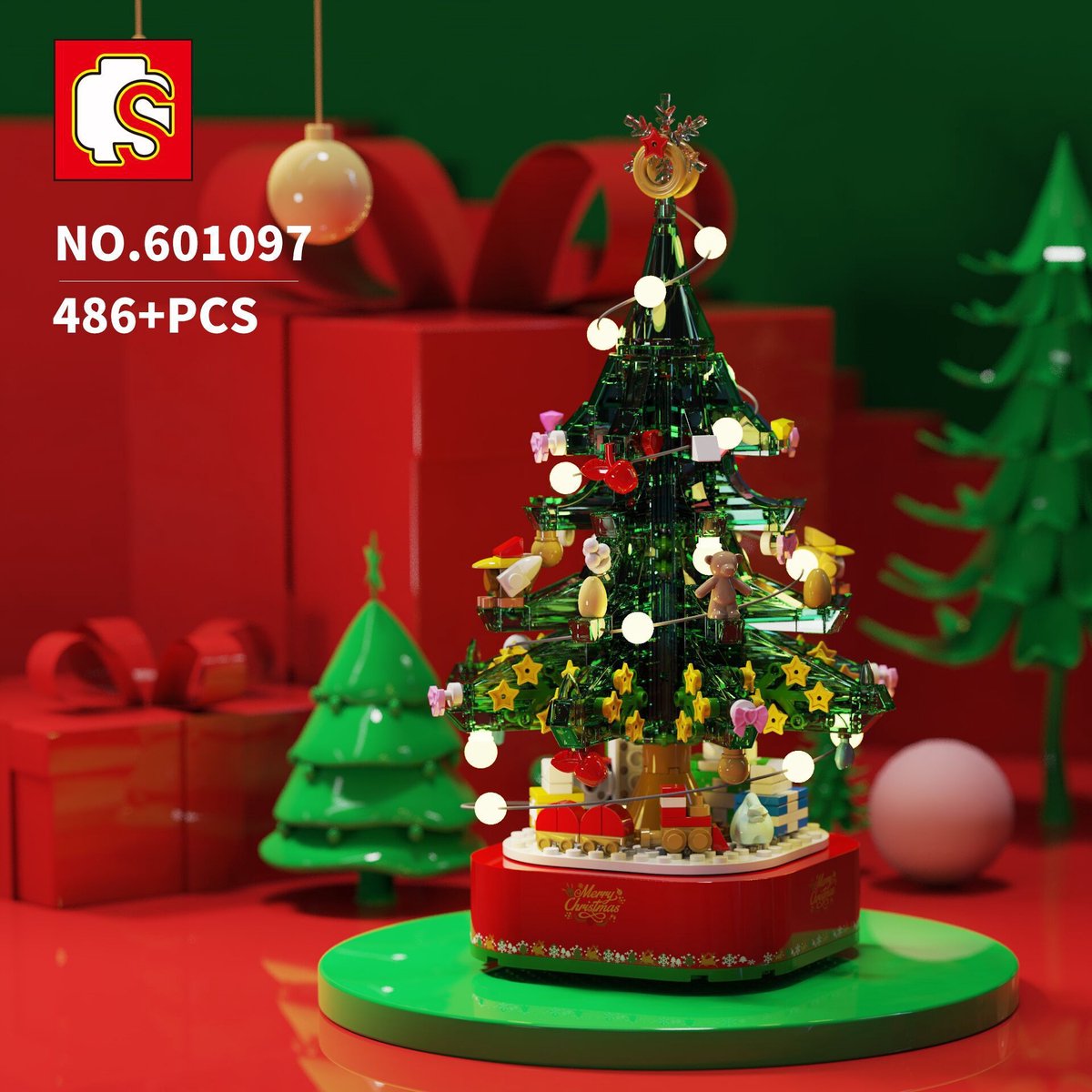 486+ PCS Kerstboom Bouwstenen/Verlichting Street View Muziekdoos Gemonteerd Bouwstenen/Kinderspeelgoed/Vakantiegeschenken