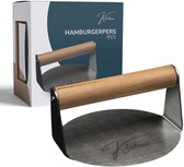 Kitchenz® RVS Hamburgerpers Ø17,5 cm – Smash Burger Press & Burger Smasher – Stevige Hamburger Pers met Houten Handvat – Grill Accessoire