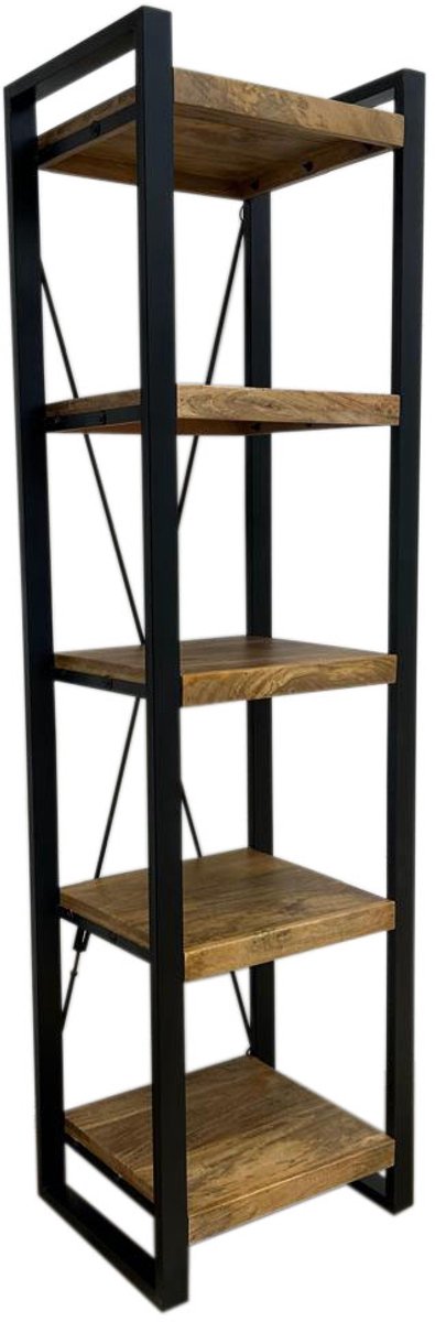 Deco4yourhome® - Boekenkast - Rek - Kast - 5 Planken - 55cm Breed - Mangohout - Staal - Metaal