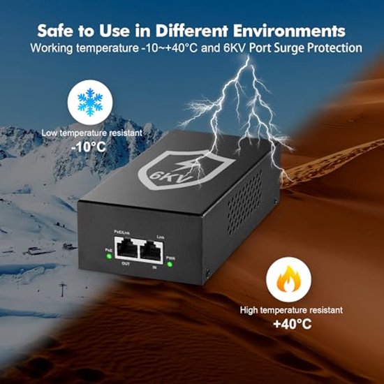 90W Gigabit PoE+ Injector met Plug & Play Functie voor IP-camera's en AP's — afbeelding 3