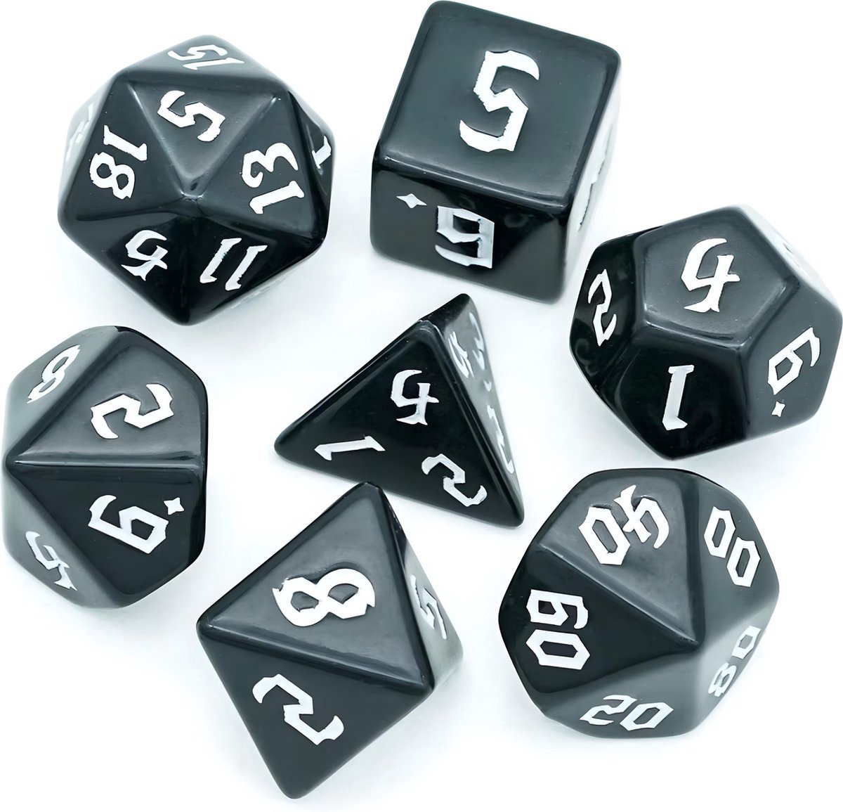 Nereb – Dobbelstenen Set 7-delig – D20 D12 D10 D8 D6 D4 – Voor RPG & Tafelspellen