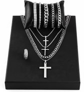 Ensemble de Bijoux pour homme 10 pièces – Couleur argent avec pendentifs en croix, Bracelets, Colliers et Ring