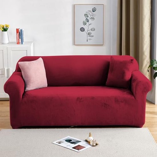Deconovo Stretch Bankhoes, Kerst Fluweel Bankovertrekken voor Loveseat, Luxe Meubelhoes voor Woonkamer, Slaapkamer, 2 Zits, 145-175 cm, Bordeaux