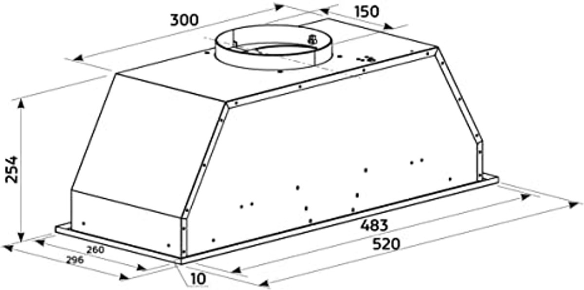 Afzuigkap 52 cm met 606,4 m3/h Afzuiging en 3 standen