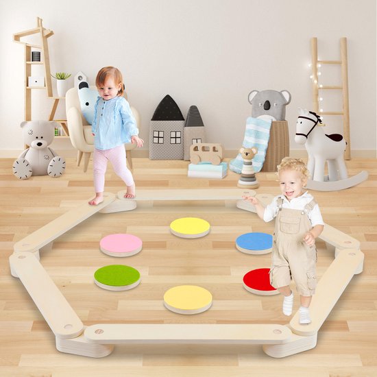 Poutre D’équilibre Pour Enfants – 12 Pierres Empilables Colorées, Planche De Motricité Et Coordination – Jouet éducatif En Bois