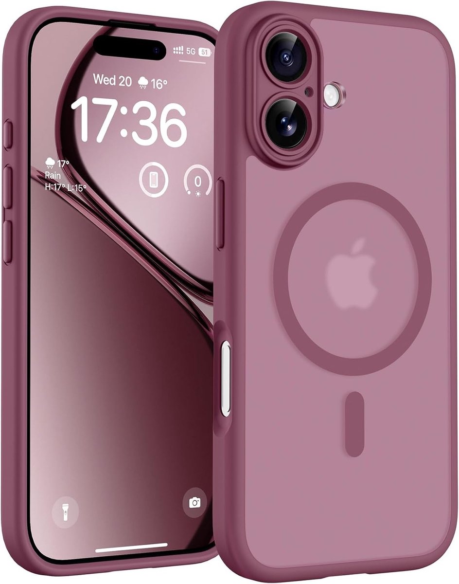 Hoesje Geschikt voor iPhone 17 Hoesje Plum - Hoesje Geschikt voor MagSafe iPhone 17 - Shockproof Back Cover met Lens beschermer
