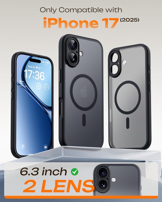 Coque iPhone 17 Zwart - Coque MagSafe iPhone 17 - Coque arrière antichoc avec protection d'objectif